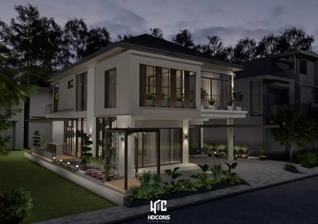 Biệt thự với chiếu sáng về đêm ấm cúng