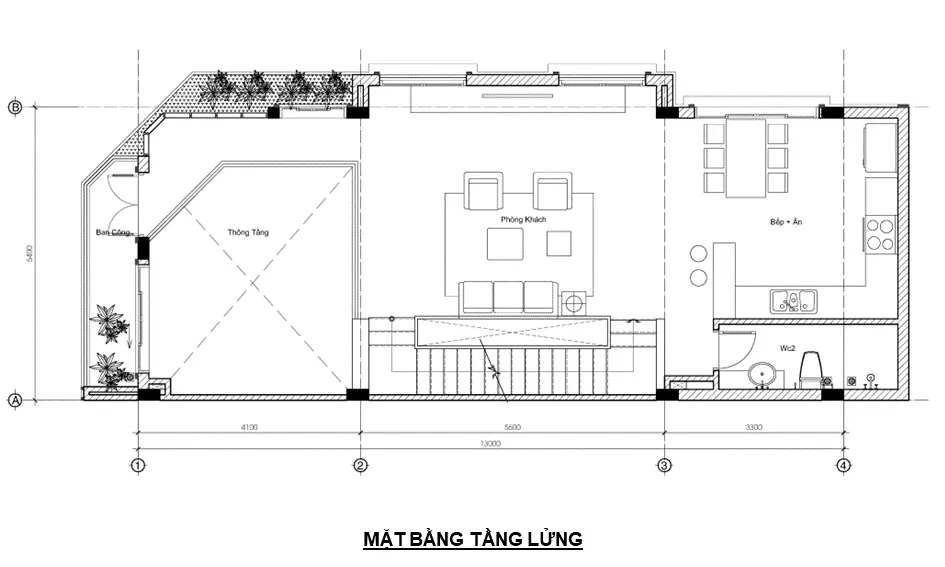 Mặt bằng bố trí tầng lửng