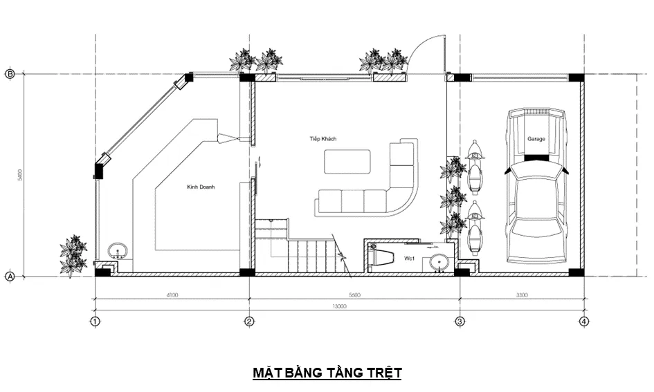 Mặt bằng bố trí tầng trệt