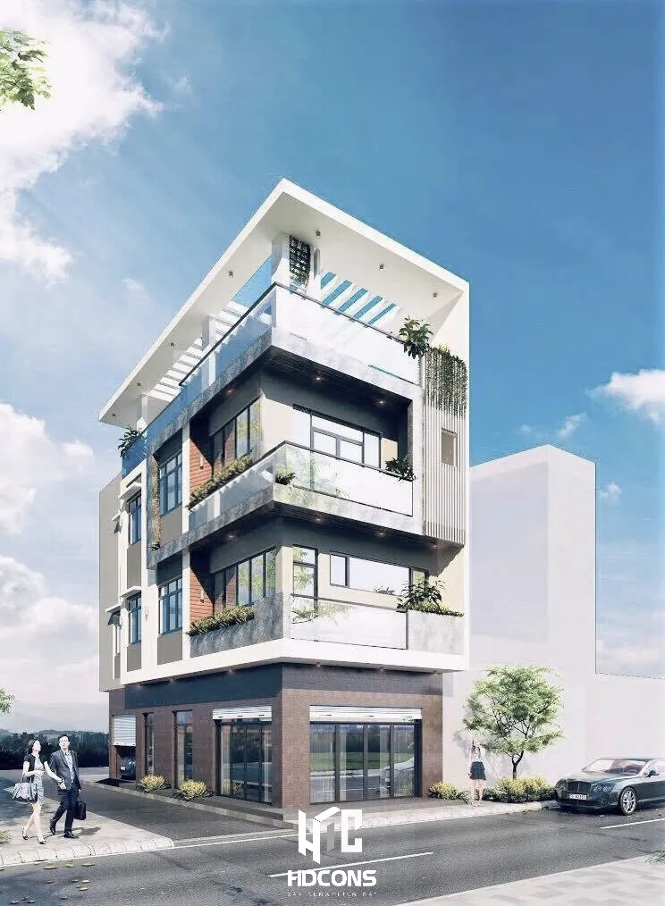 Mặt đứng thiết kế theo phong cách hiện đại những đường nét thẳng đơn giản và mạnh mẽ