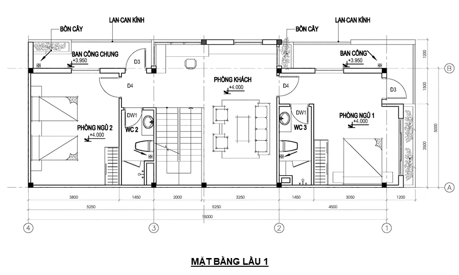 Mặt bằng bố trí lầu 1
