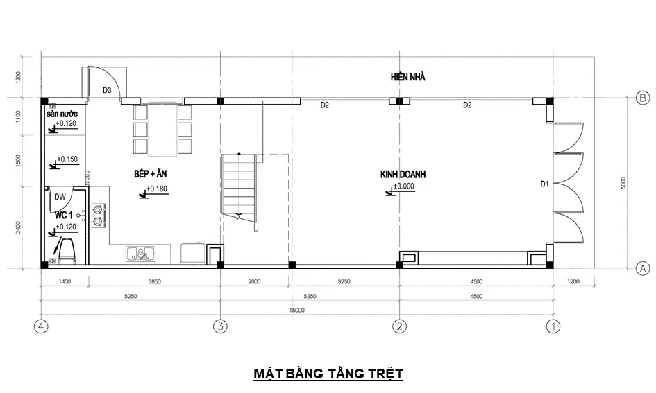 Mặt bằng bố trí tầng trệt
