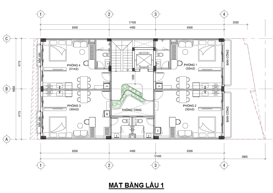 Mặt bằng bố trí lầu 1
