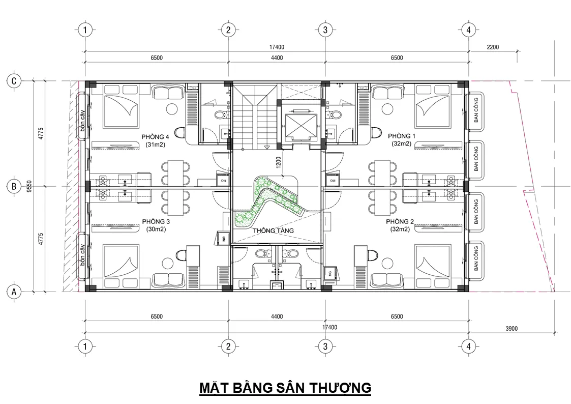 Mặt bằng bố trí sân thượng