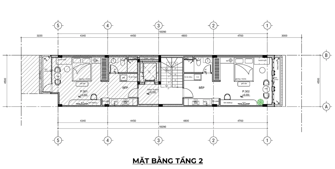 Mặt bằng bố trí tầng 2