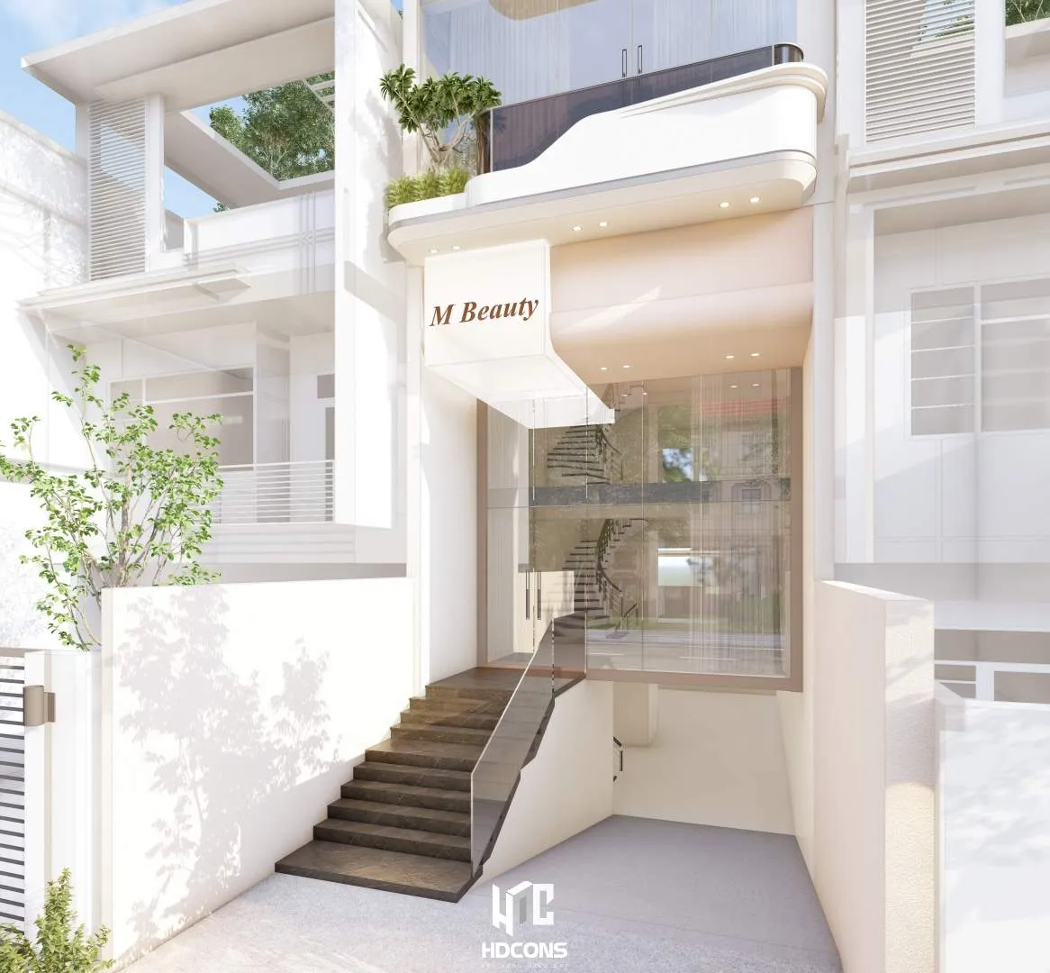 Mặt đứng khối đế tầng trệt được cân nhắc kỹ lưỡng cho vị trí bảng hiệu
